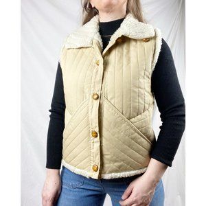 Vintage 70s Button Front Sherpa Shearling Lined Cream Vest